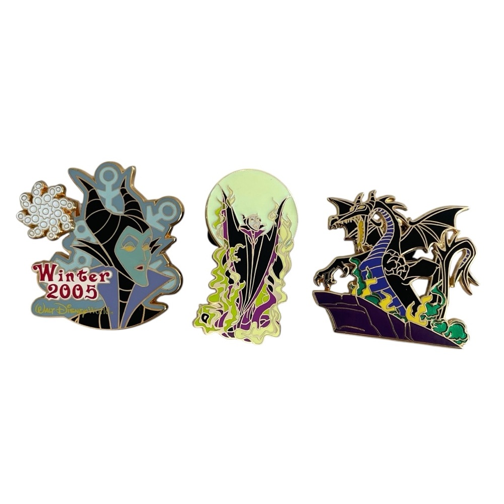 Disney Pins Set of 3 Maleficent Dragon Flame Sleeping Beauty Winter 2005 LE 1000